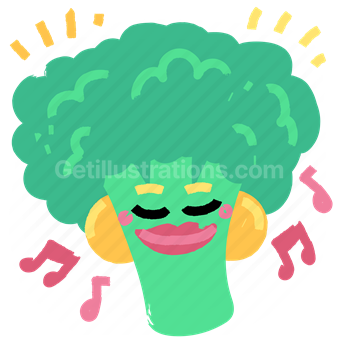 sticker, character, music, entertainment, broccoli, vegetable